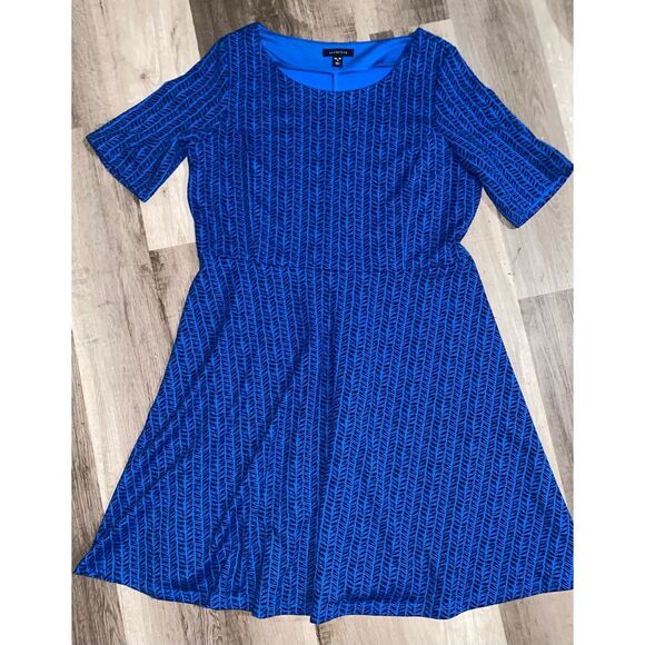 Lands' End Blue Geometric Pattern Fit & Flare Dress Size XL, MP $79 - Picture 1 of 9